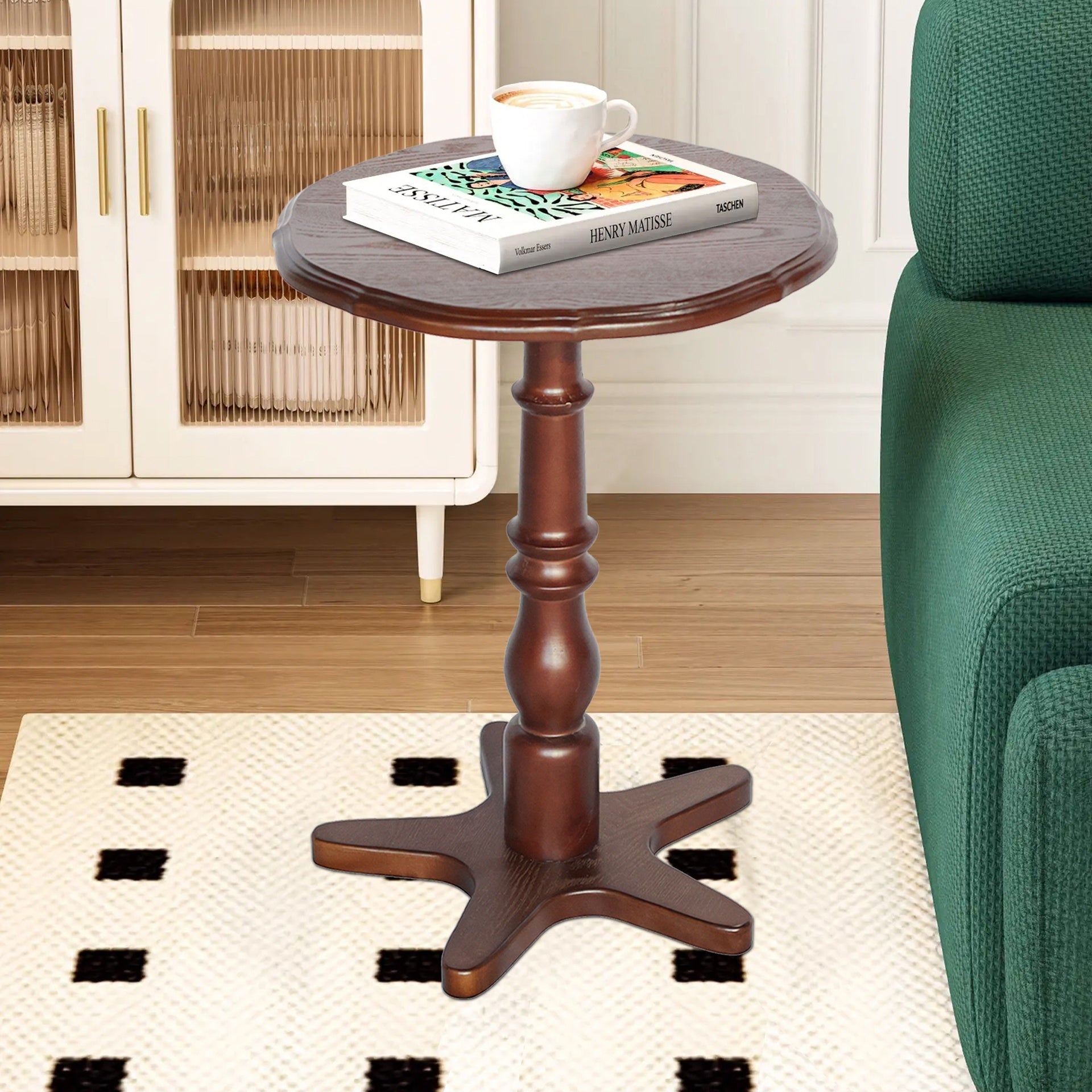 15.75 inch Round Small End Table, Wooden Pedestal Side Coffee Tables, Vintage Accent Nightstand for Living Room, Bedroom, Entryway (Walnut)