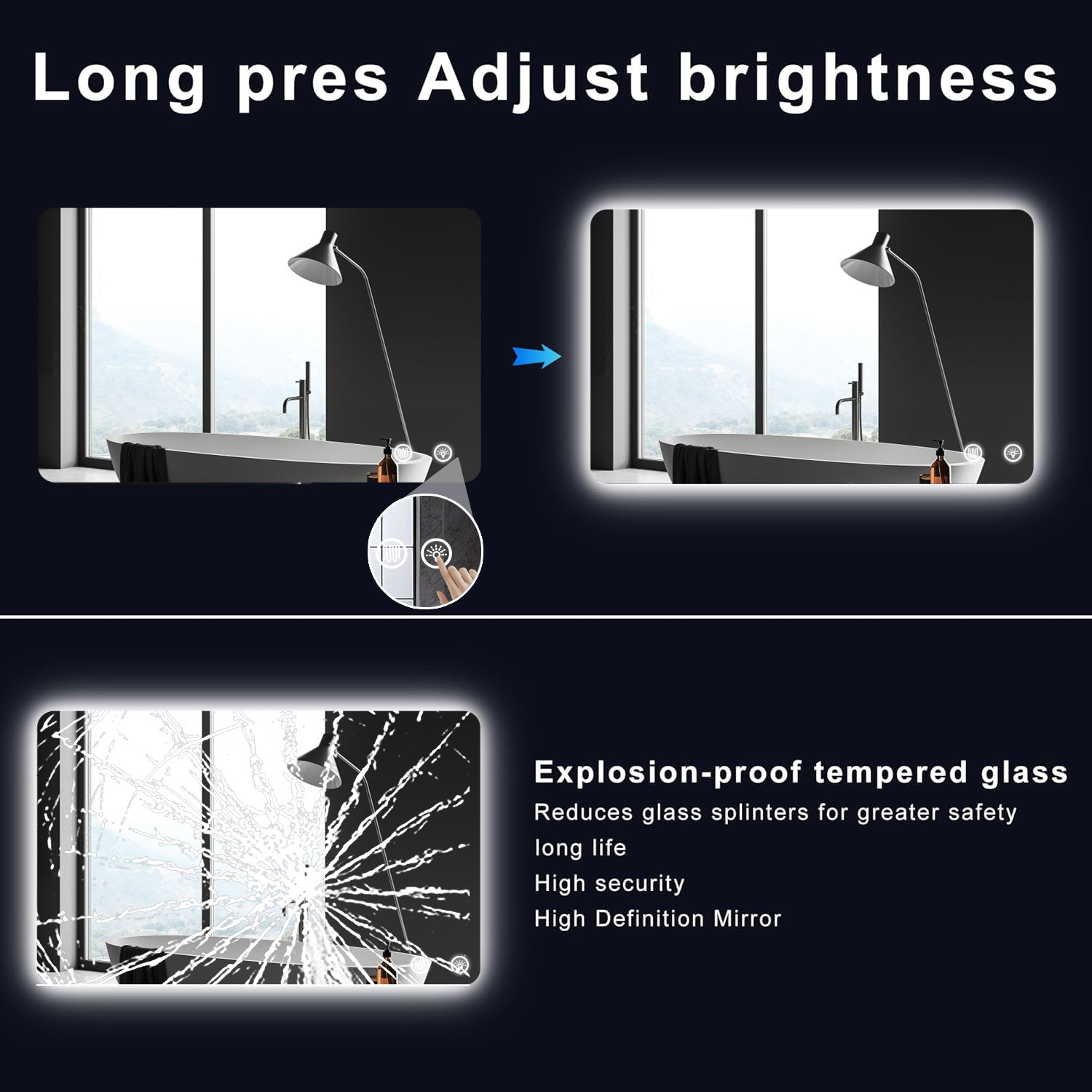 Rectangular Backlit Mirror Bathroom 30"x40"
