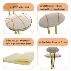 Round Bar Stools S-shaped Stripe Kitchen Stool Set of 2 Modern Velvet Upholstered Counter Chair for Dining Room (Gold & Stripe)