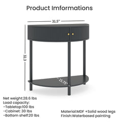 Artisan-Crafted Wave-Pattern Demi-Lune Console Table with Dark Gray Finish,Unique Half Moon Design End Table with 2 Storage Drawers and Bottom Shelf for Living room, Bedroom, Study, Hallway