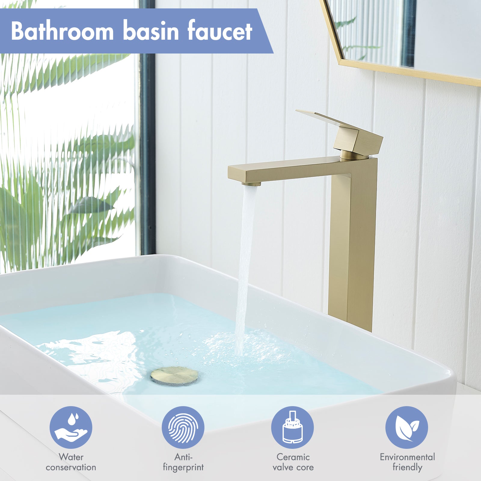Brushed Gold Bathroom Faucet With Pop Up Drain, Brushed Gold Faucet for Bathroom Sink, Single Hole Bathroom Faucet Modern Single Handle Vanity Basin Faucet