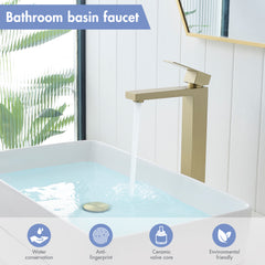Brushed Gold Bathroom Faucet With Pop Up Drain, Brushed Gold Faucet for Bathroom Sink, Single Hole Bathroom Faucet Modern Single Handle Vanity Basin Faucet
