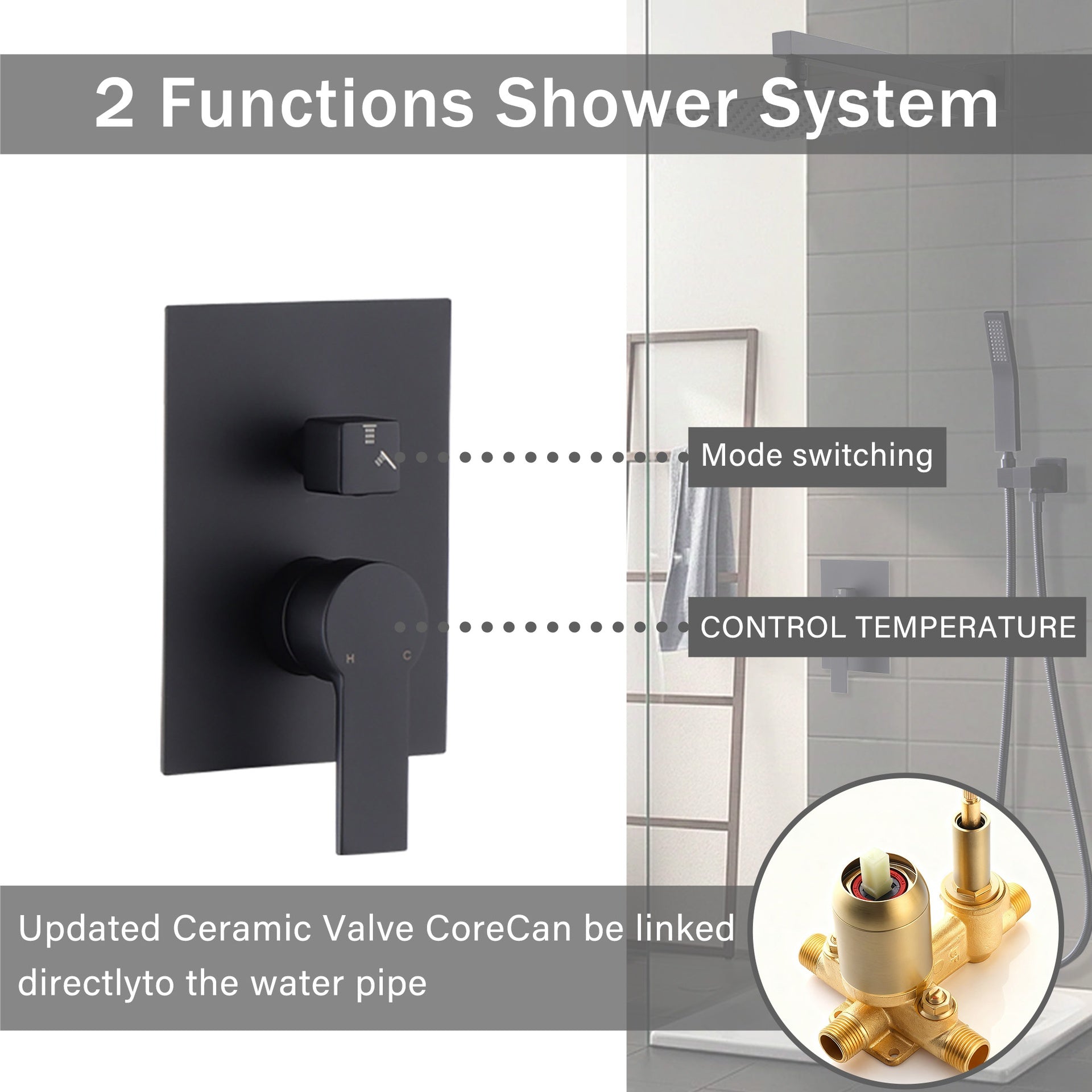 10-Inch Ceiling Mount Rainfall Shower System, All-Metal Rain Showerhead with Handheld Sprayer in Mattle Black