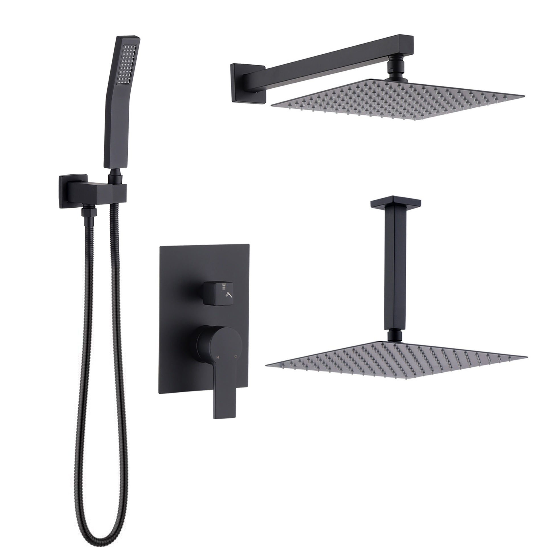 10-Inch Ceiling Mount Rainfall Shower System, All-Metal Rain Showerhead with Handheld Sprayer in Mattle Black