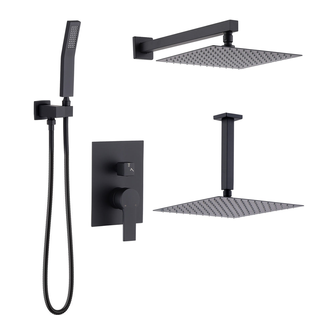 10-Inch Ceiling Mount Rainfall Shower System, All-Metal Rain Showerhead with Handheld Sprayer in Mattle Black