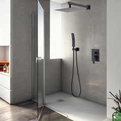 10-Inch Ceiling Mount Rainfall Shower System, All-Metal Rain Showerhead with Handheld Sprayer in Mattle Black