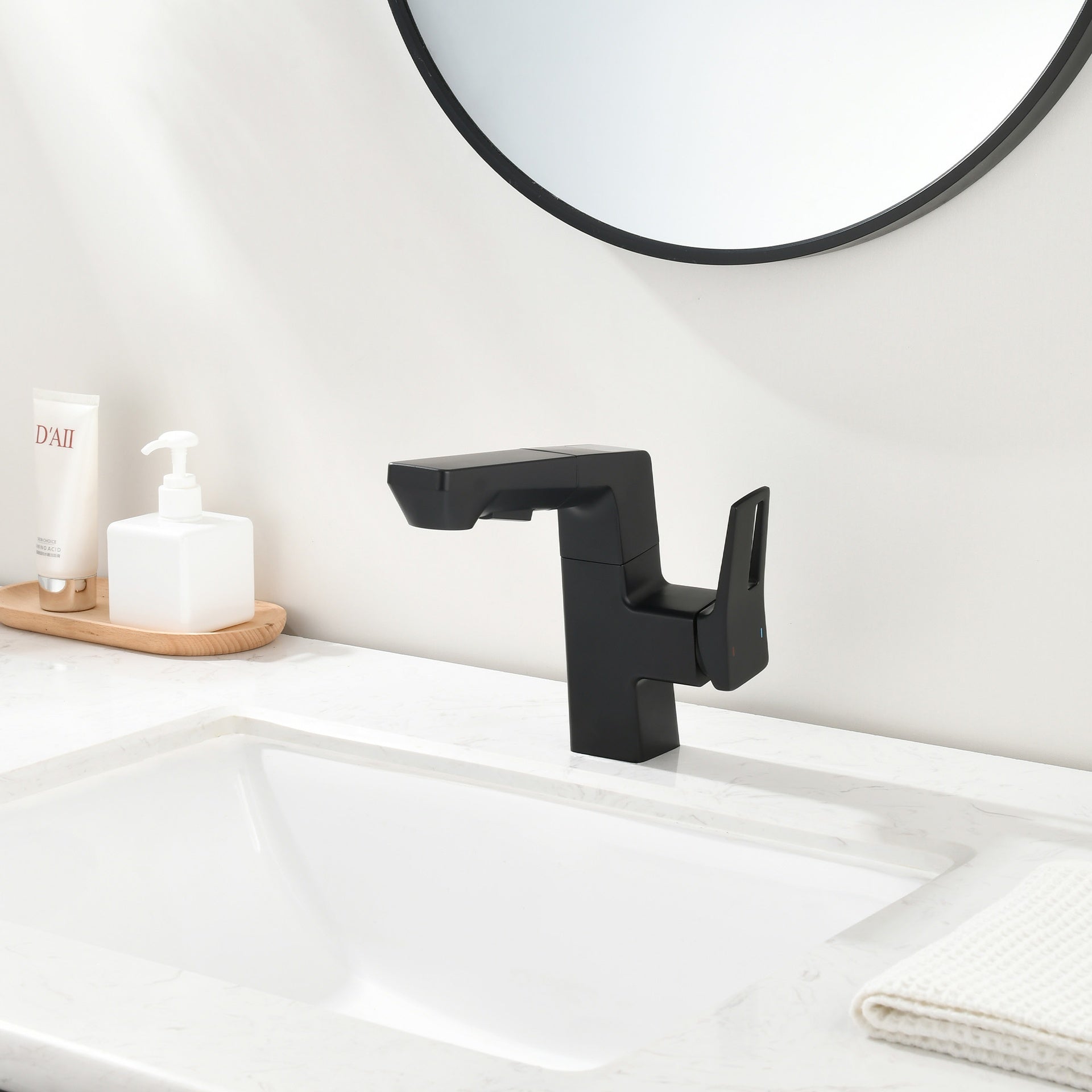 Matte Black Smart LED Bathroom Faucet - Temperature Digital Display, Pull Down Sprayer for RV and Home Sinks