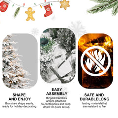 5ft Pre-Lit Flocked Artificial Christmas Tree with 300 Warm White Incandescent Lights, 1419 Tips, Snowy PE+PVC Hinged Pine with Partial Memory Wire Branches, Foldable Metal Stand for Holiday Dec