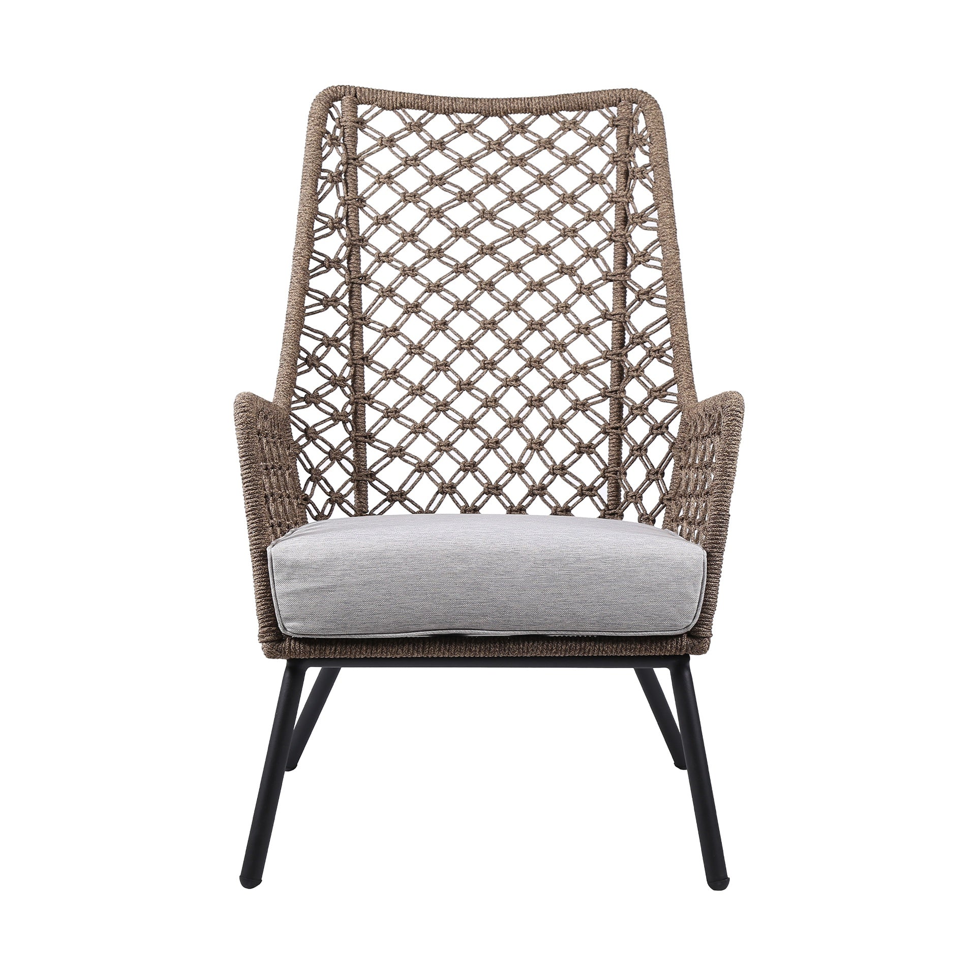Marco Indoor Outdoor Steel Lounge Chair with Truffle Rope and Gray Cushion