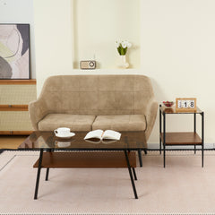 Rectangle Coffee Table, Tempered Glass Tabletop with Black Metal Legs, Modern Table for Living Room , Brown Glass