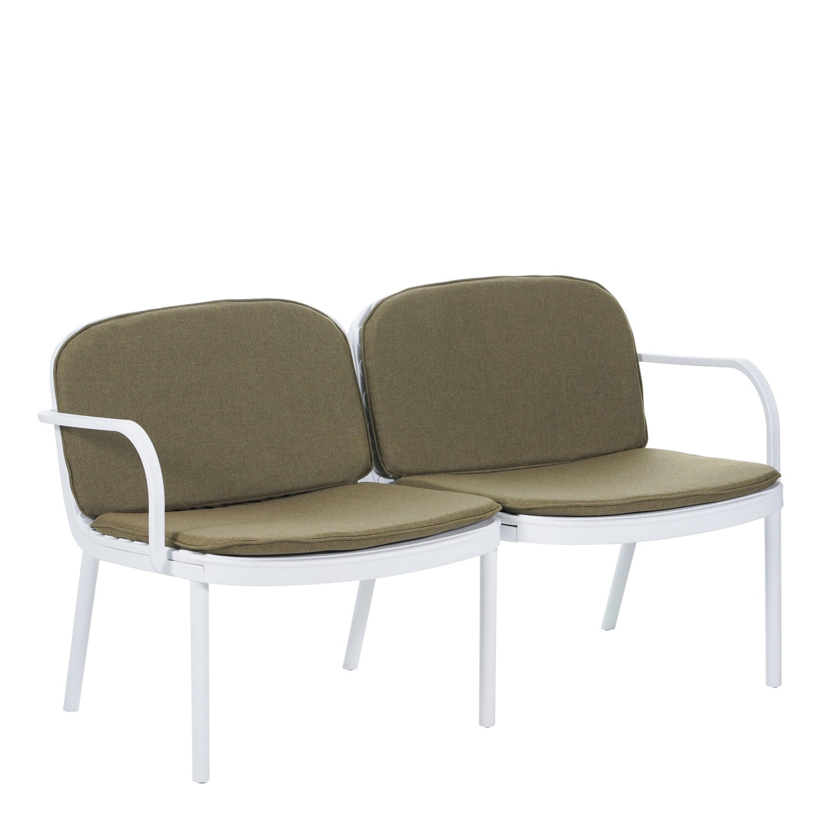 Luna Outdoor Patio PP Loveseat, White Frame with Green Cushion