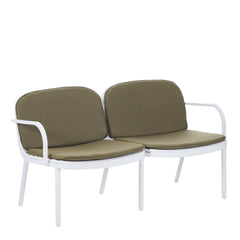 Luna Outdoor Patio PP Loveseat, White Frame with Green Cushion