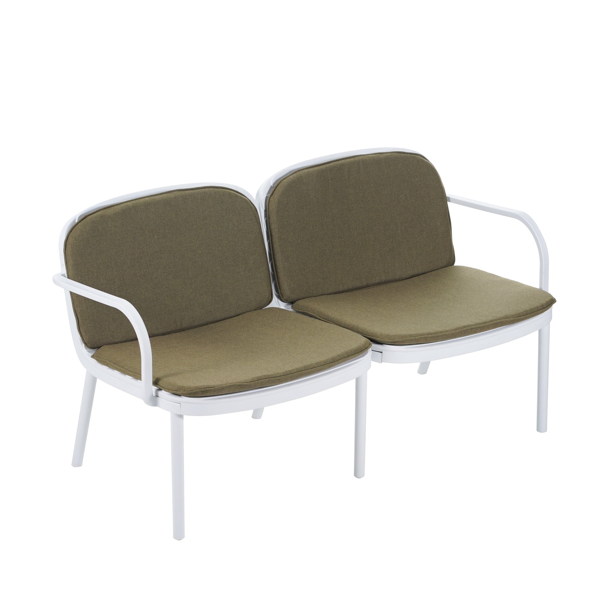 Luna Outdoor Patio PP Loveseat, White Frame with Green Cushion