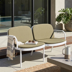Luna Outdoor Patio PP Loveseat, White Frame with Green Cushion