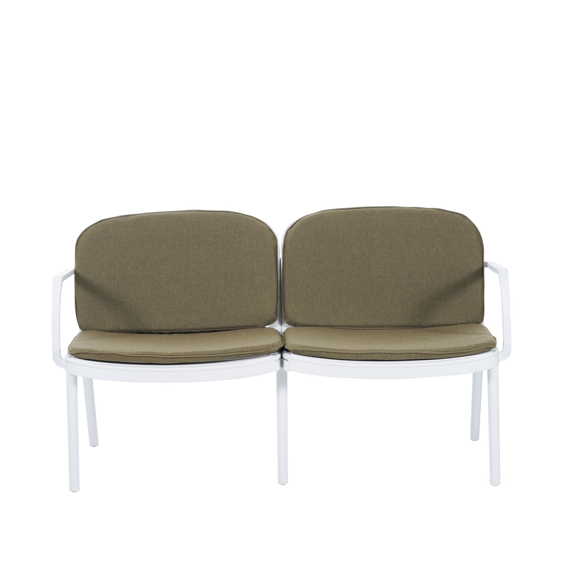 Luna Outdoor Patio PP Loveseat, White Frame with Green Cushion