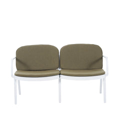 Luna Outdoor Patio PP Loveseat, White Frame with Green Cushion