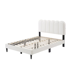 Lambswool Petal Headboard Bed Frame Cream Style Bedroom Soft Bed with Atmosphere Light, Full