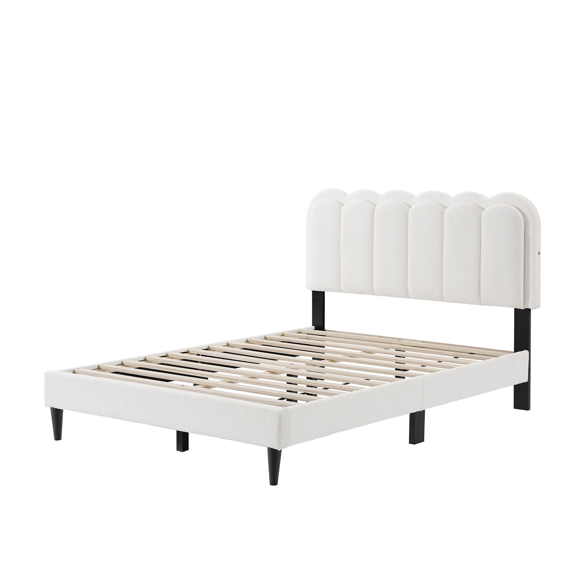Lambswool Petal Headboard Bed Frame Cream Style Bedroom Soft Bed with Atmosphere Light, Full