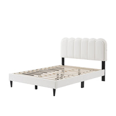 Lambswool Petal Headboard Bed Frame Cream Style Bedroom Soft Bed with Atmosphere Light, Full