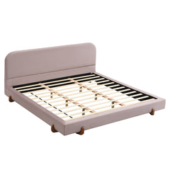 Unique Design, Pink Velvet and Solid Wood Legs Upholstered Bed Frame, King