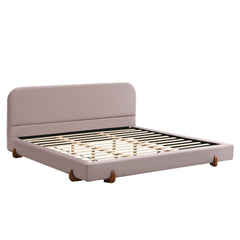 Unique Design, Pink Velvet and Solid Wood Legs Upholstered Bed Frame, King