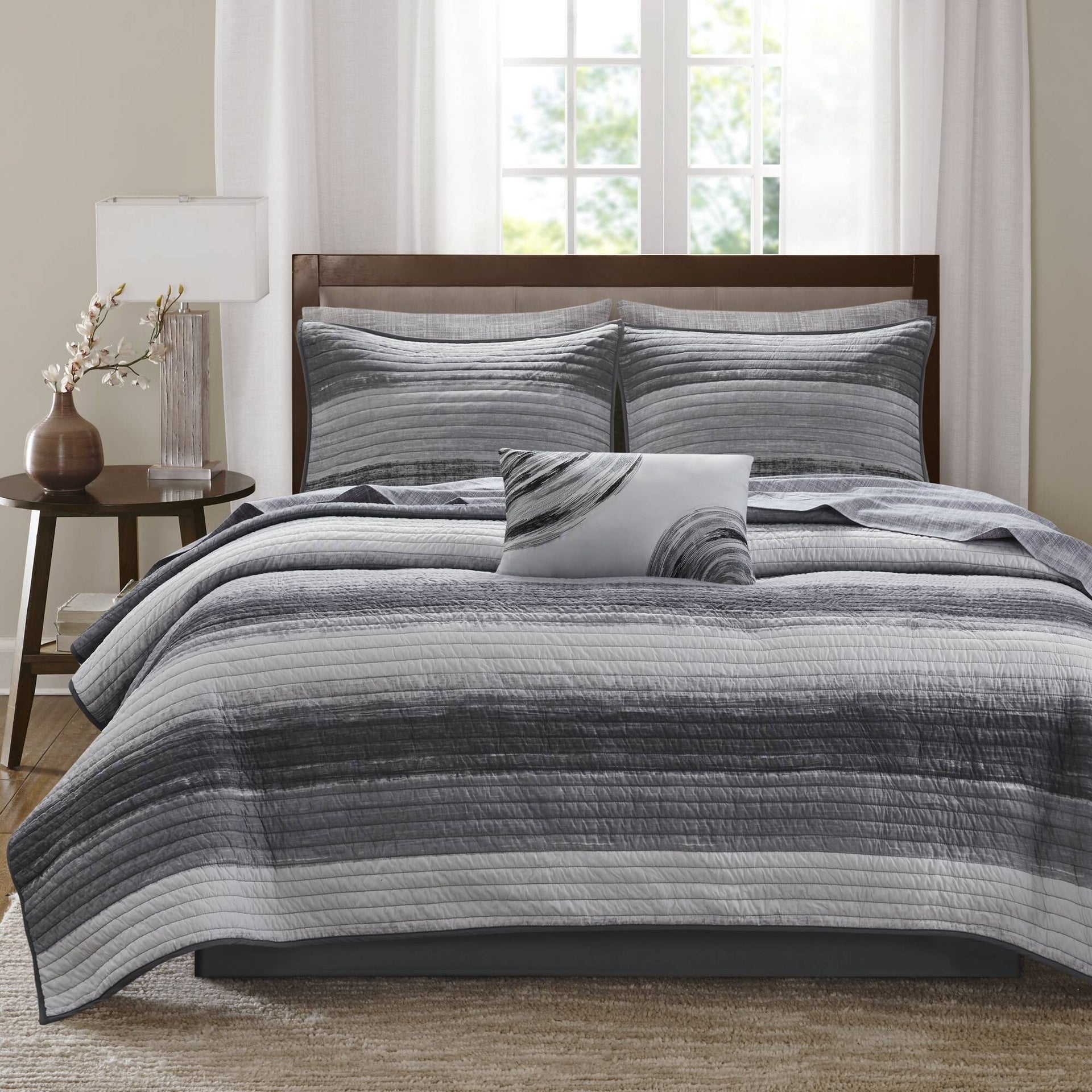 8-Piece Full 8 Piece Quilt Set with Cotton Bed Sheets,Black