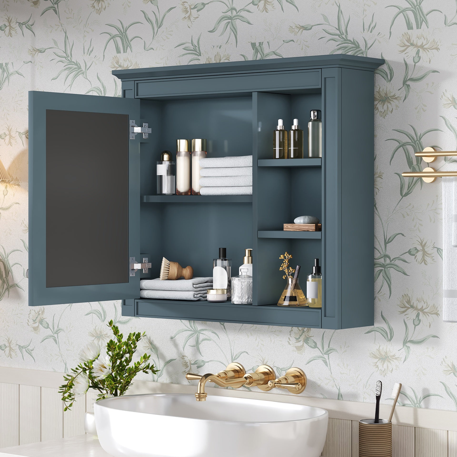 30'' x 28'' Medicine Cabinet, Wall Mounted Bathroom Storage Cabinet, Modern Bathroom Wall Cabinet with Mirror,Medicine Cabinet,  Mirror Cabinet with 3 Open Shelves (Not Include Bathroom Vanity )