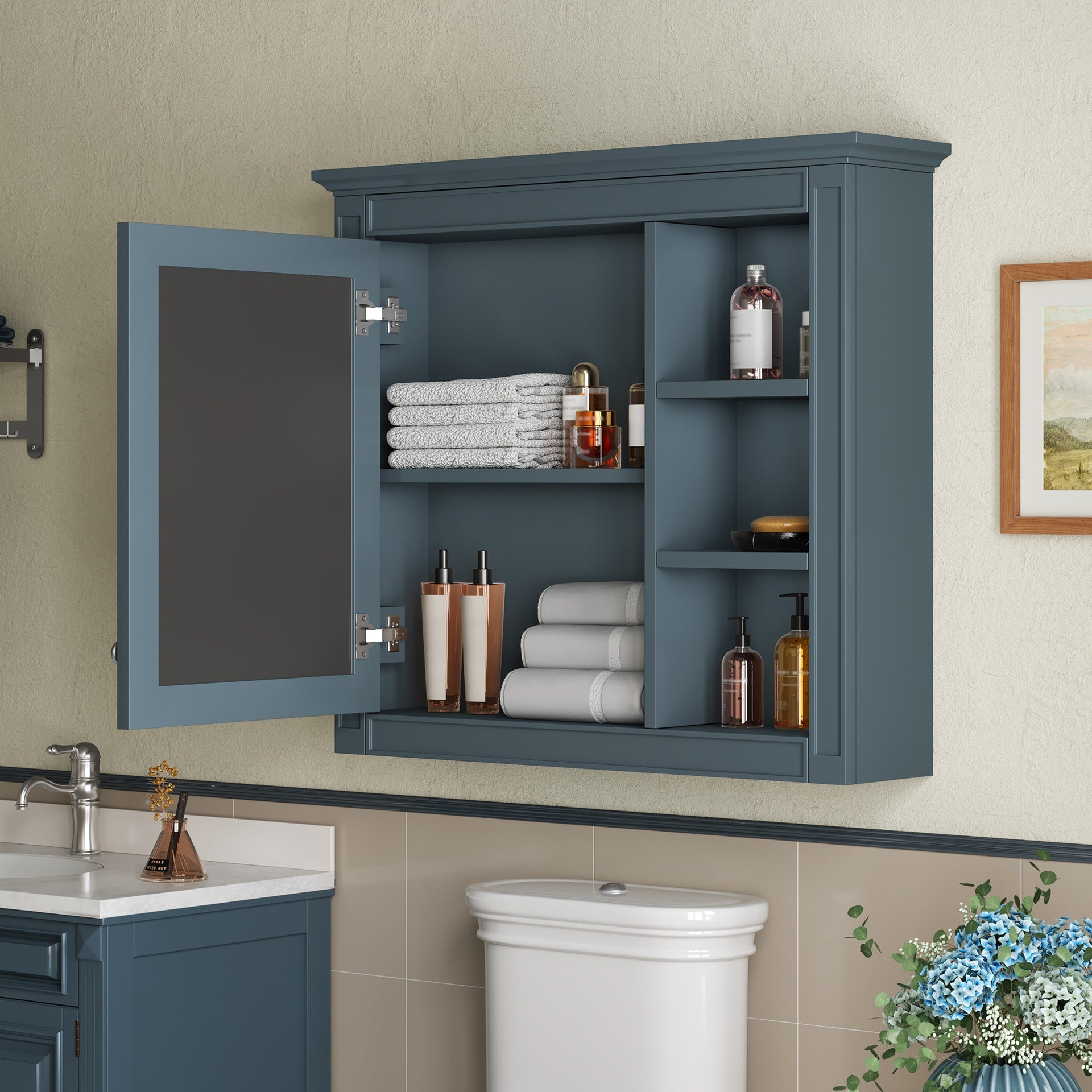 30'' x 28'' Medicine Cabinet, Wall Mounted Bathroom Storage Cabinet, Modern Bathroom Wall Cabinet with Mirror,Medicine Cabinet,  Mirror Cabinet with 3 Open Shelves (Not Include Bathroom Vanity )