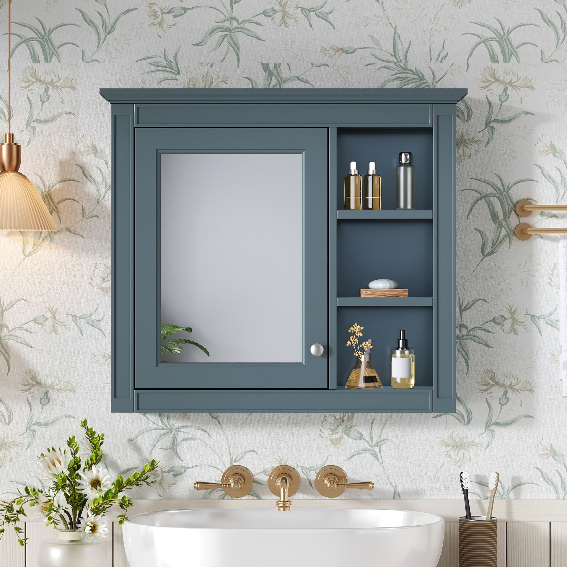 30'' x 28'' Medicine Cabinet, Wall Mounted Bathroom Storage Cabinet, Modern Bathroom Wall Cabinet with Mirror,Medicine Cabinet,  Mirror Cabinet with 3 Open Shelves (Not Include Bathroom Vanity )