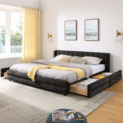 King Size Upholstered Bed Frame with Thick Fabric, comfortable upholstered bed frame, Chenille fabric, with headboard and solid bed frame. With drawer for storage-Dark Gray(86.5''*84''*29.5'')