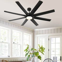 72 Inch Industrial DC Motor Ceiling Fan with light, Large Ceiling Fan with 8 Reversible Blades, 3 Downrods, 6-Speed Remote Control, Home or Commercial Ceiling Fans for Porch/Garage/Shop, Black