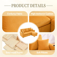 UNITED WE WIN L-Shaped Sectional Sofa with Pull-Out Storage,Ottoman & Pillows 3-Seat with USB Charging,Cup Holder, Convertible Design for Living Room, Apartment, Corduroy Fabric