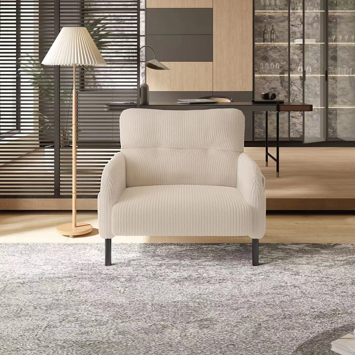 UNITED WE WIN corduroy fabric, comfortable monochrome single person wide seat chair, suitable for living rooms and bedrooms