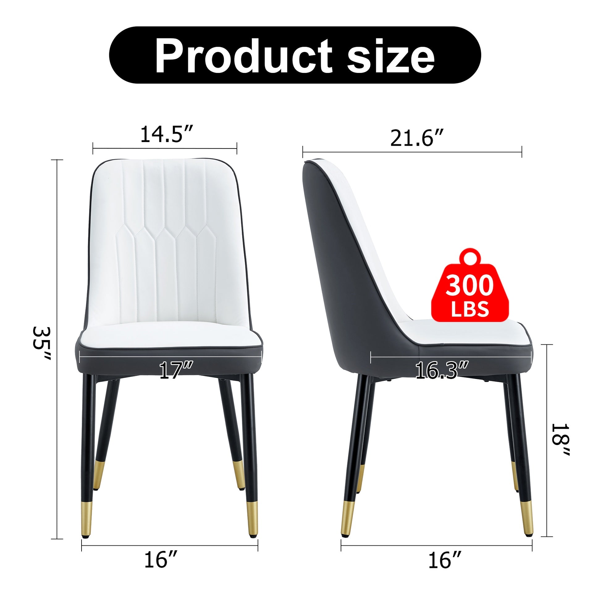 A modern dining chair with a white dark gray dual tone PU leather backrest and black metal legs, suitable for kitchens, bedrooms, and offices. A set of 2 pieces (white+dark gray+PU)C-007 W1151118960