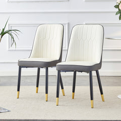 A modern dining chair with a white dark gray dual tone PU leather backrest and black metal legs, suitable for kitchens, bedrooms, and offices. A set of 2 pieces (white+dark gray+PU)C-007 W1151118960