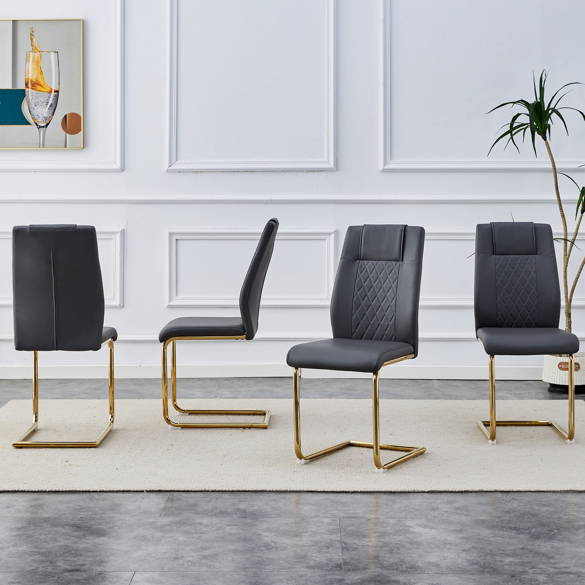 Comes with faux leather cushioned seats, living room chairs with metal legs, suitable for kitchen, living room, bedroom, and dining room side chairs, set of 6 (gray+PU leather) C-001