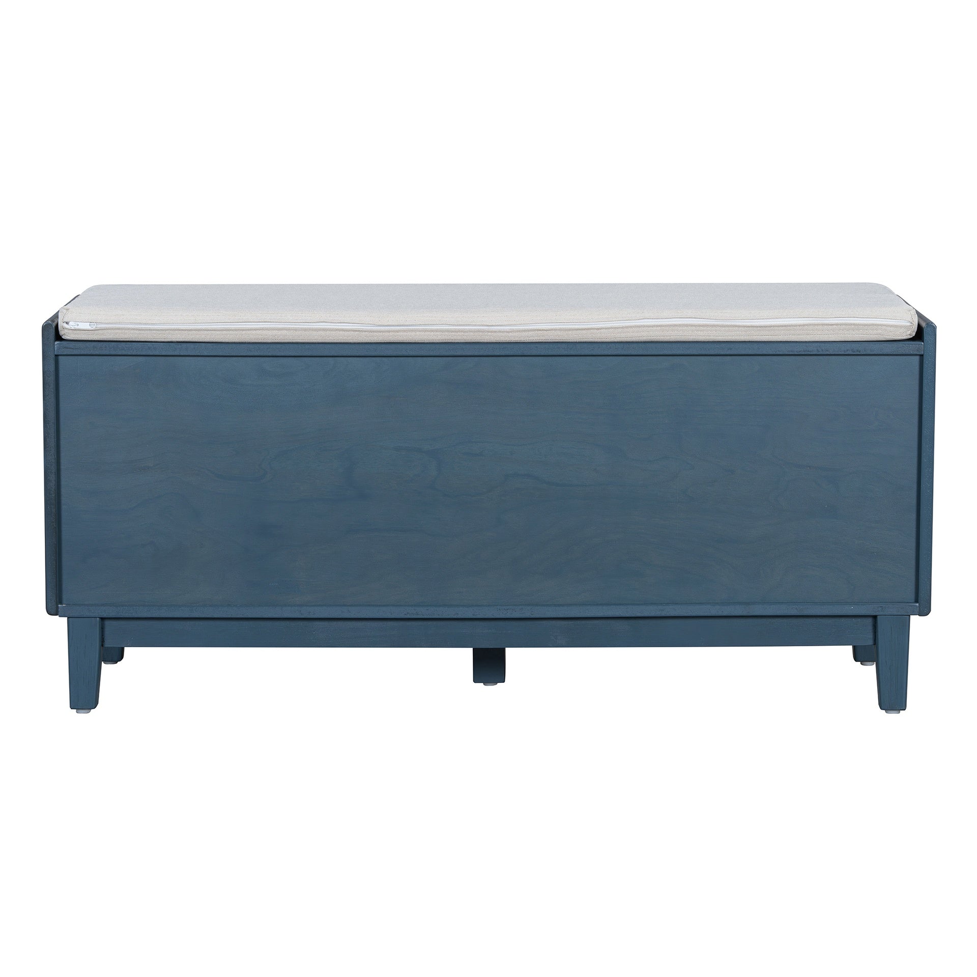 TREXM Boho Rattan Entryway Bench with Storage, Cushioned Shoe Bench with Double Doors, Wooden Shoe Organizer Bench for Entryway and Hallway (Antique Navy+Beige )