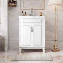 24'' Bathroom Vanity with Top Sink, Modern Bathroom Storage Cabinet with 2 Soft-Closing Doors and Adjustable Shelf, Solid Wood Frame
