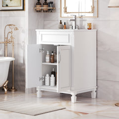 24'' Bathroom Vanity with Top Sink, Modern Bathroom Storage Cabinet with 2 Soft-Closing Doors and Adjustable Shelf, Solid Wood Frame