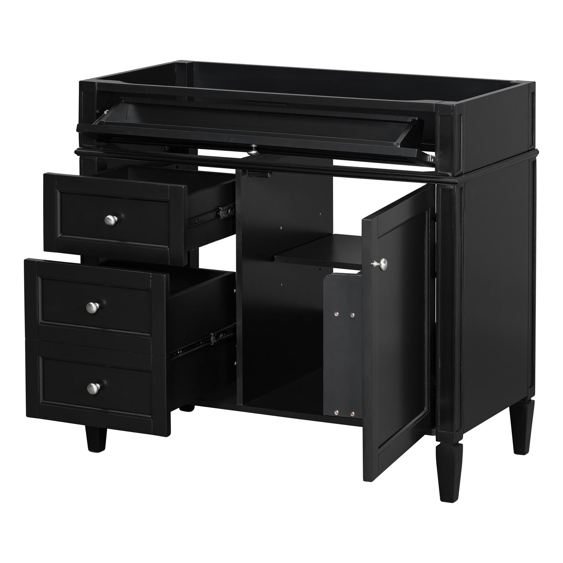 36'' Bathroom Vanity without Top Sink, Modern Bathroom Storage Cabinet with 2 Drawers and a Tip-out Drawer, Solid Wood Frame (NOT INCLUDE BASIN SINK; REPLACE N710P177300B)