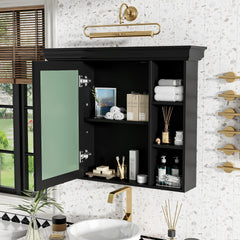 35'' x 28'' Black Wall Mounted Bathroom Storage Cabinet with Mirror Door, Modern Bathroom Wall Cabinet with Mirror, Medicine Cabinet with 6 Open Shelves