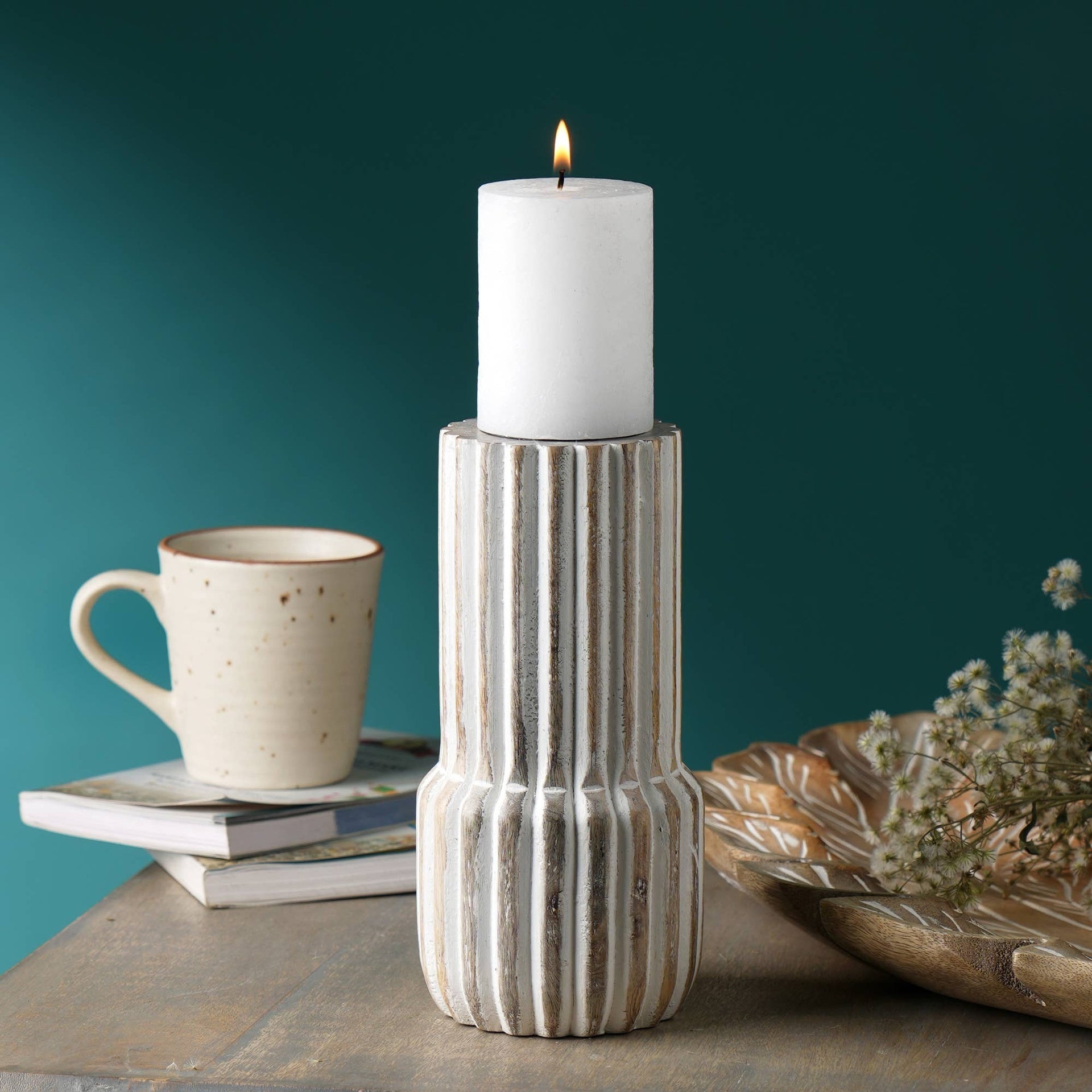 Decorative Wooden Centerpiece Candle Holder- 4x8"– Elegant Candle Stand for Any Occasion