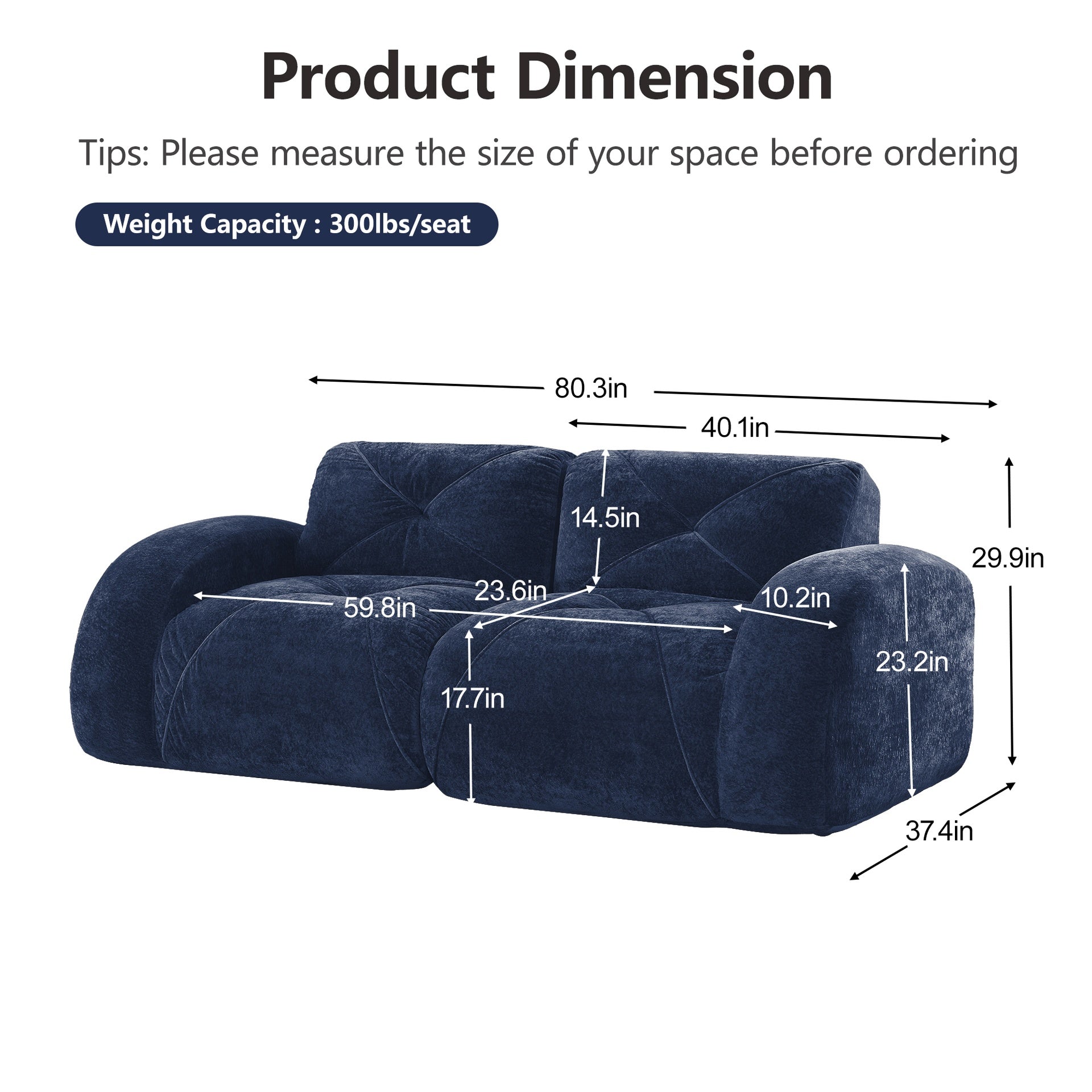 2 Piece Sofa Set Comfy Sofa Couch,  2+3 Seater Sofa Set,Deep Seat Sofa,Soft Velvet Fabric,32D High Density Sponge  Bottom,No Assembly Required, Modern Sofa Set for Living Room,Blue