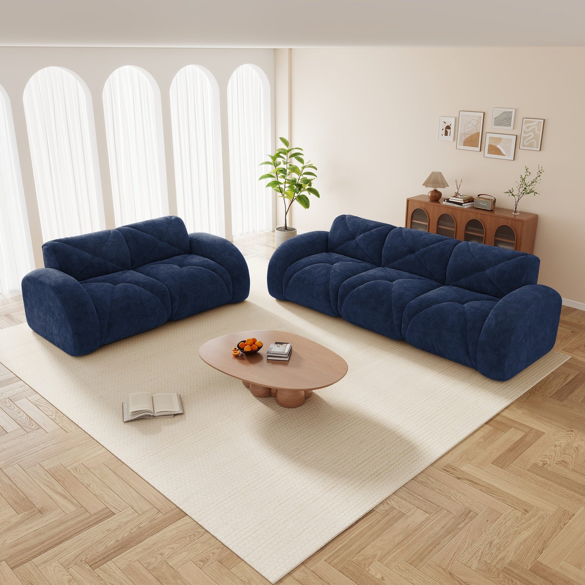 2 Piece Sofa Set Comfy Sofa Couch,  2+3 Seater Sofa Set,Deep Seat Sofa,Soft Velvet Fabric,32D High Density Sponge  Bottom,No Assembly Required, Modern Sofa Set for Living Room,Blue