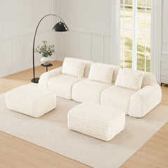 114" Modern U-Shaped Modular Sectional Sofa for Living Room,Flannelette Fabric,Oversized 3-Seater Couch,Deep Seat,Boneless sofa ,Movable Ottoman,Buckle connection,Anti-slip Design,No Assembly,Cream