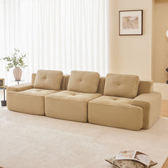 117" Modern Modular Sectional Sofa for Living Room, Corduroy Fabric,Oversized 3-Seater Couch with Deep Seat, Pearl-like piping, Tufted Design,Buckle connection,No Assembly,Anti-slip Design,Camel