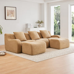 U-shaped Soft Teddy Fabric Boneless Sofa, Assembly Chaise,No Assembly Required Curved Armrest,Anti-Slip Design 32D High Density Sponge Streamlined Design,Fits Living Rooms Reading Nook,Camel