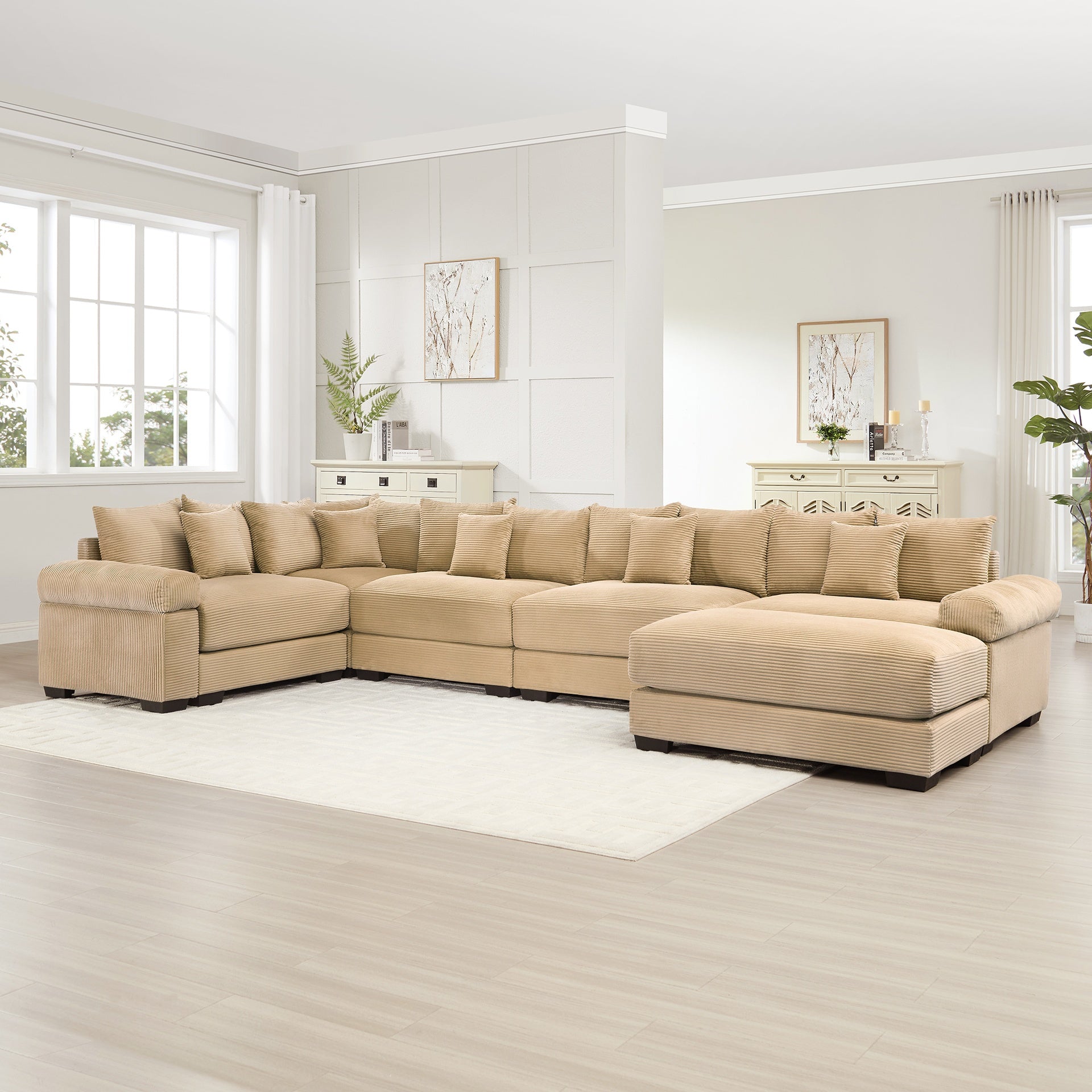 Oversized Cloud Modular Sectional Couch, Convertible Sectional Couches , Extra-Wide Armrests with Ottoman,Premium Corduroy Fabric, Ergonomic Design, Easy Assembly, For Living Rooms Study,Camel