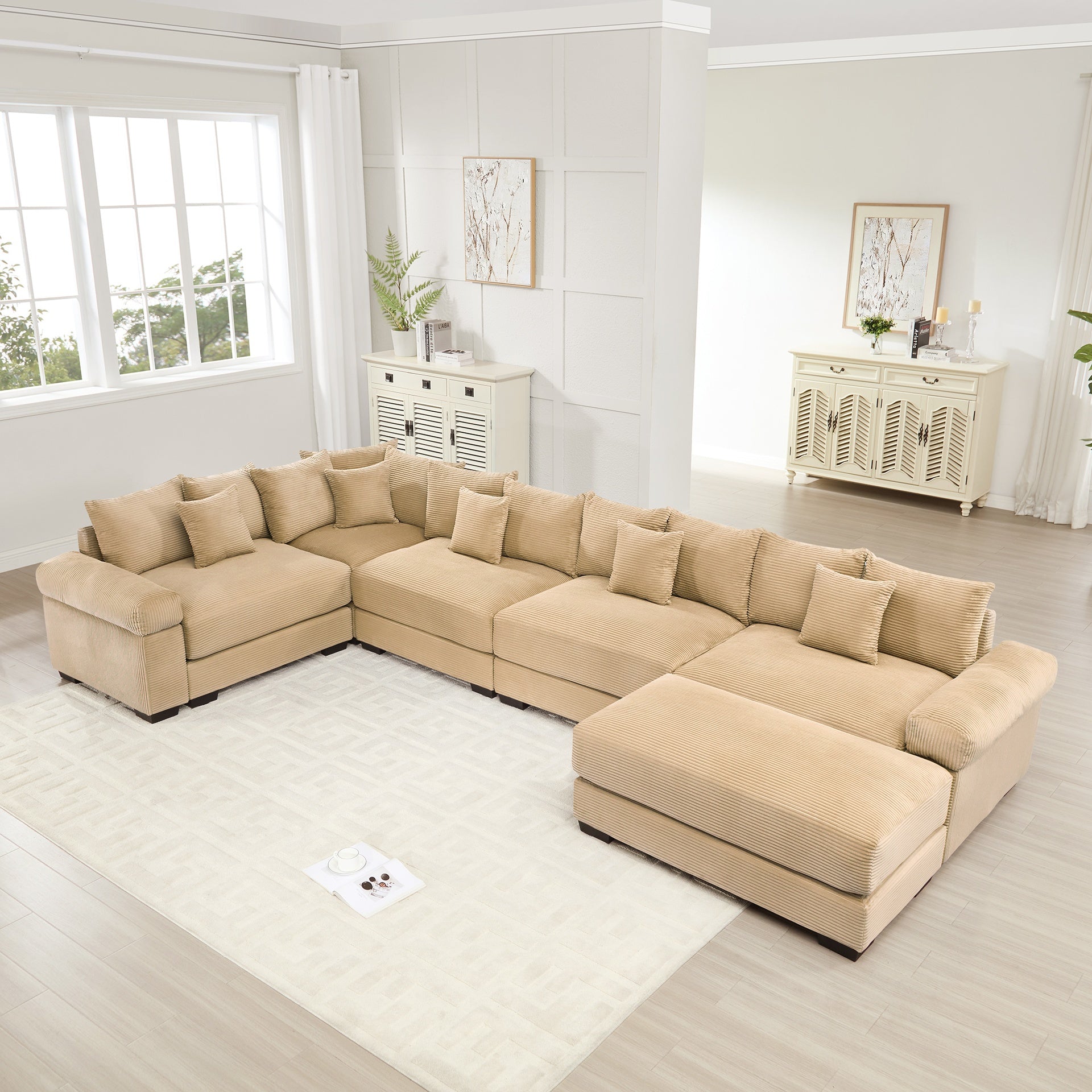 Oversized Cloud Modular Sectional Couch, Convertible Sectional Couches , Extra-Wide Armrests with Ottoman,Premium Corduroy Fabric, Ergonomic Design, Easy Assembly, For Living Rooms Study,Camel