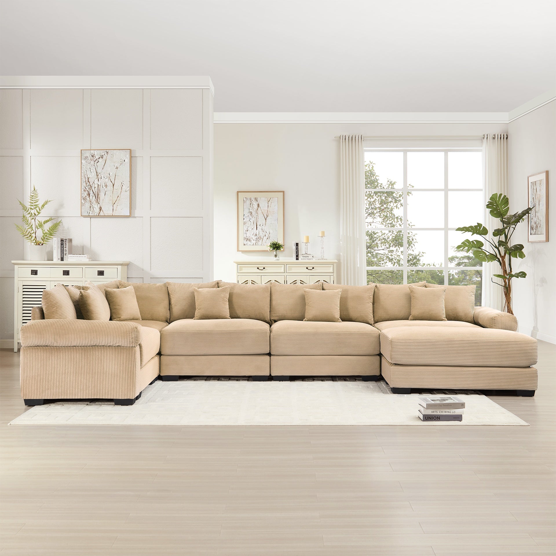 Oversized Cloud Modular Sectional Couch, Convertible Sectional Couches , Extra-Wide Armrests with Ottoman,Premium Corduroy Fabric, Ergonomic Design, Easy Assembly, For Living Rooms Study,Camel